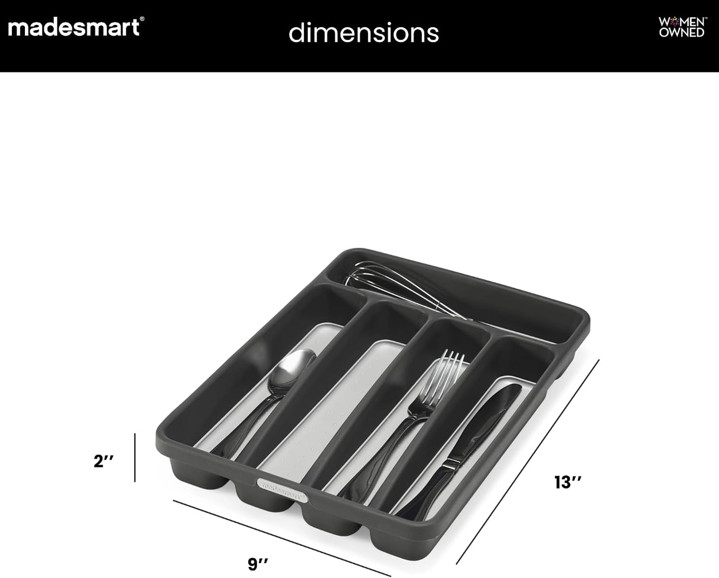 Small Silverware Tray, 5 Compartment Flatware Organizer for Forks, Knives & Spoons, Non Slip, Soft Grip Lining, Fits Small Drawers, Granite