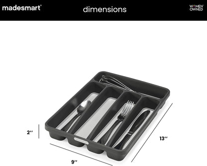 Small Silverware Tray, 5 Compartment Flatware Organizer for Forks, Knives & Spoons, Non Slip, Soft Grip Lining, Fits Small Drawers, Granite