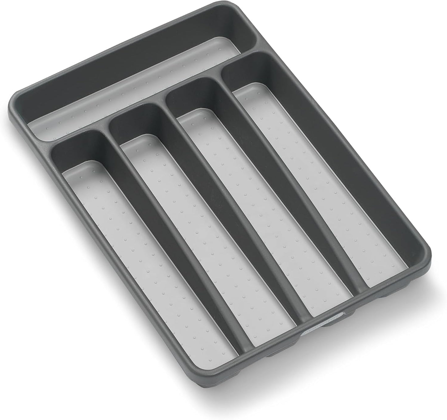 Small Silverware Tray, 5 Compartment Flatware Organizer for Forks, Knives & Spoons, Non Slip, Soft Grip Lining, Fits Small Drawers, Granite