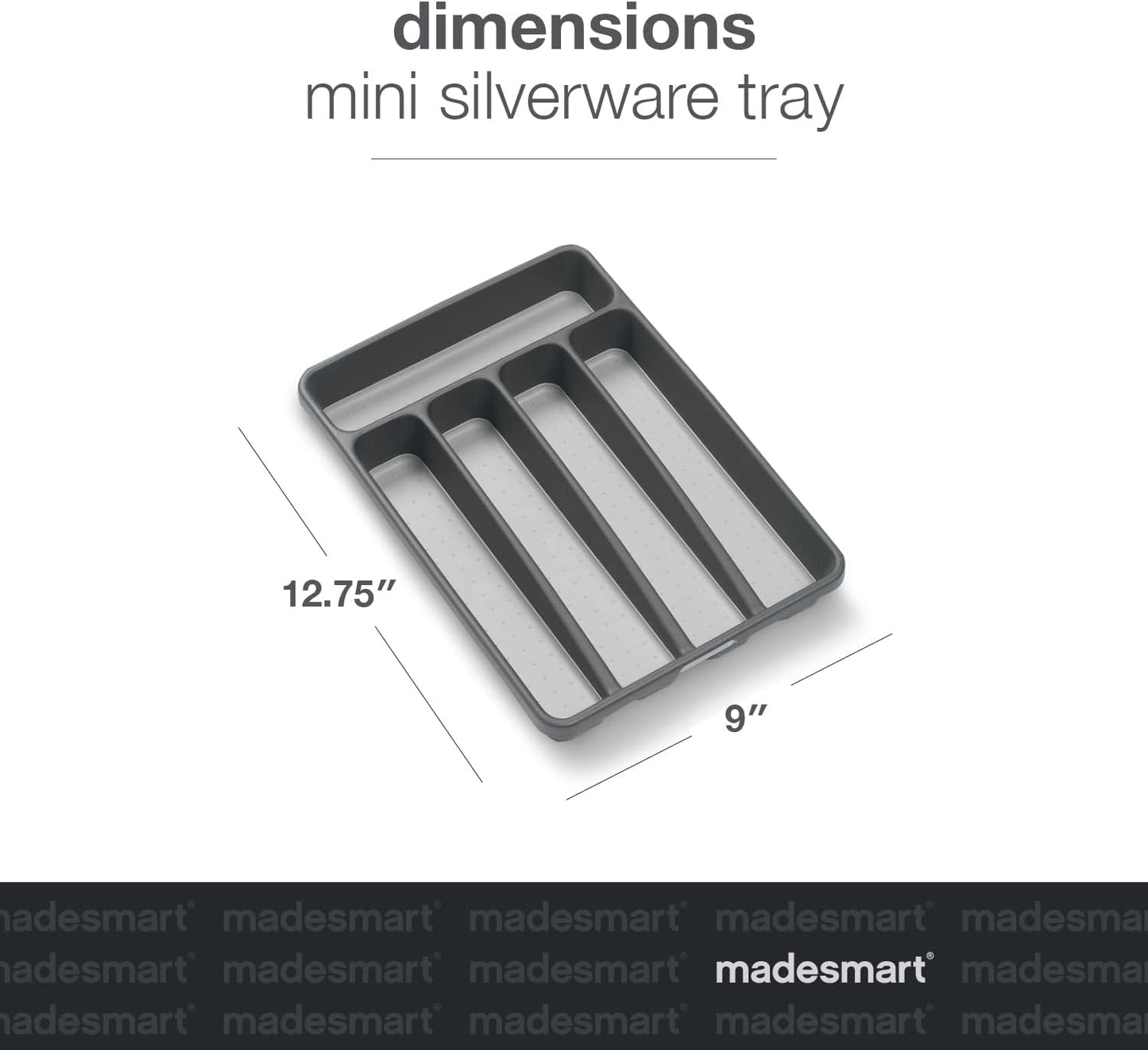 Small Silverware Tray, 5 Compartment Flatware Organizer for Forks, Knives & Spoons, Non Slip, Soft Grip Lining, Fits Small Drawers, Granite