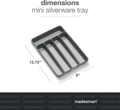Small Silverware Tray, 5 Compartment Flatware Organizer for Forks, Knives & Spoons, Non Slip, Soft Grip Lining, Fits Small Drawers, Granite