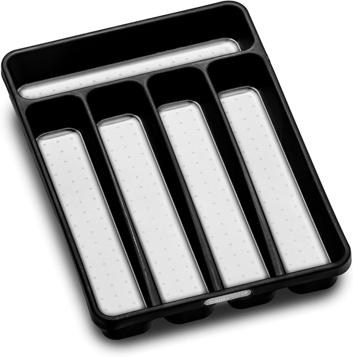 Small Silverware Tray, 5 Compartment Flatware Organizer for Forks, Knives & Spoons, Non Slip, Soft Grip Lining, Fits Small Drawers, Granite