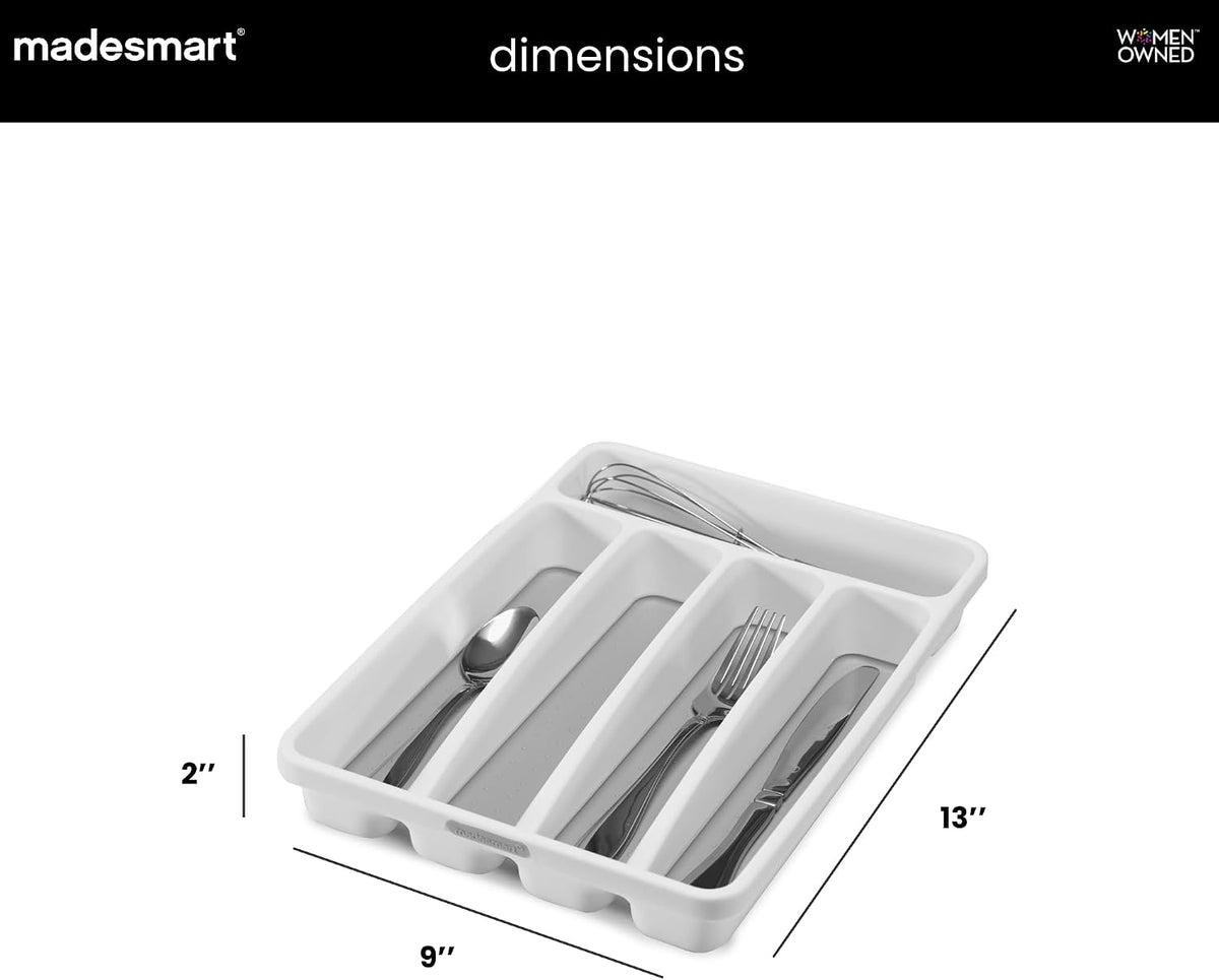 Small Silverware Tray, 5 Compartment Flatware Organizer for Forks, Knives & Spoons, Non Slip, Soft Grip Lining, Fits Small Drawers, Granite
