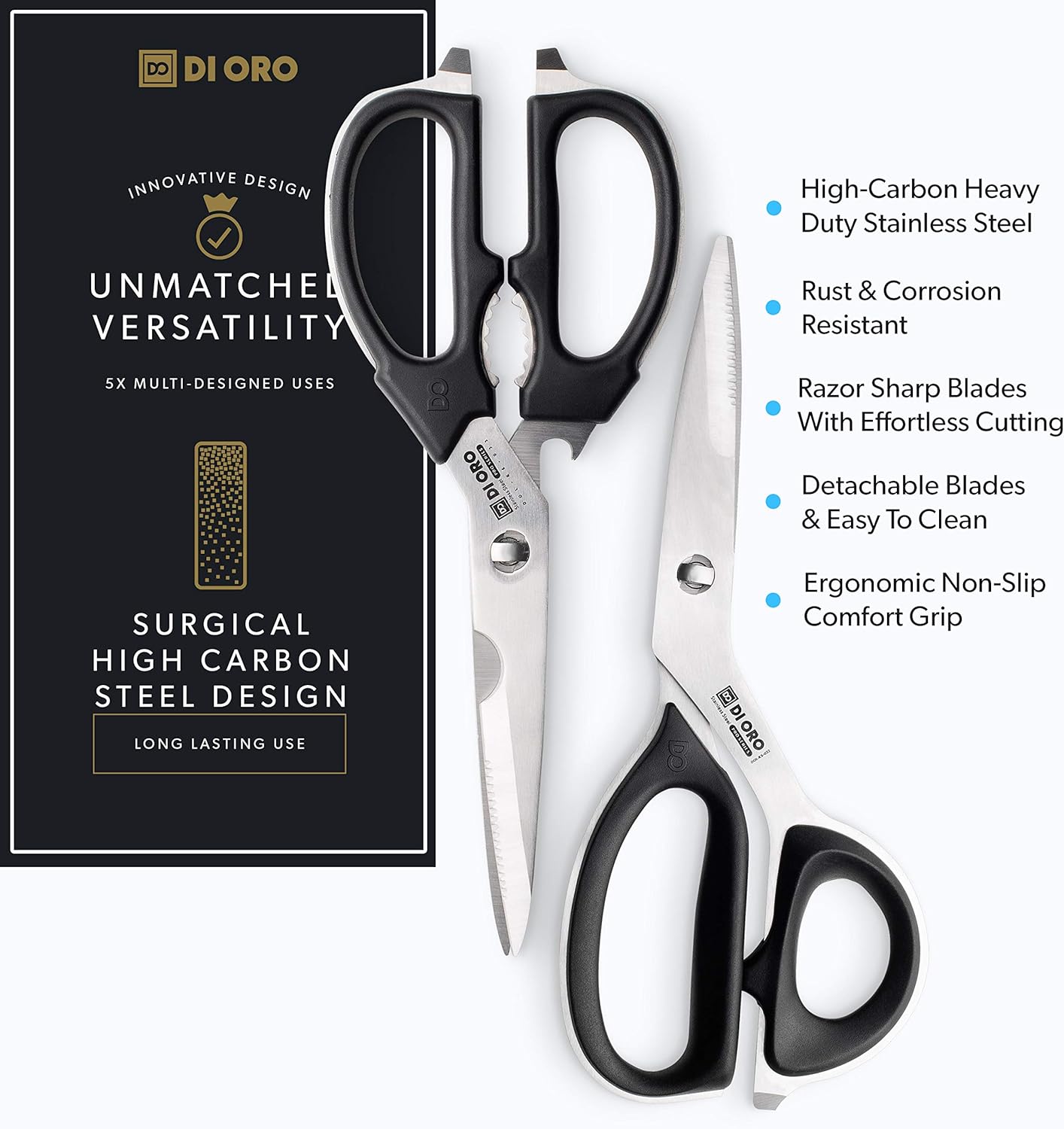 Heavy Duty Kitchen Shears - All Purpose - Sharp Scissors for Food, Meat, & Herbs - Stainless Steel Kitchen Shears Heavy Duty & Dishwasher Safe - Bone Cutting Scissors