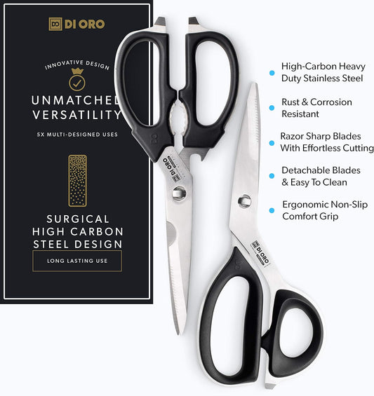 Heavy Duty Kitchen Shears - All Purpose - Sharp Scissors for Food, Meat, & Herbs - Stainless Steel Kitchen Shears Heavy Duty & Dishwasher Safe - Bone Cutting Scissors