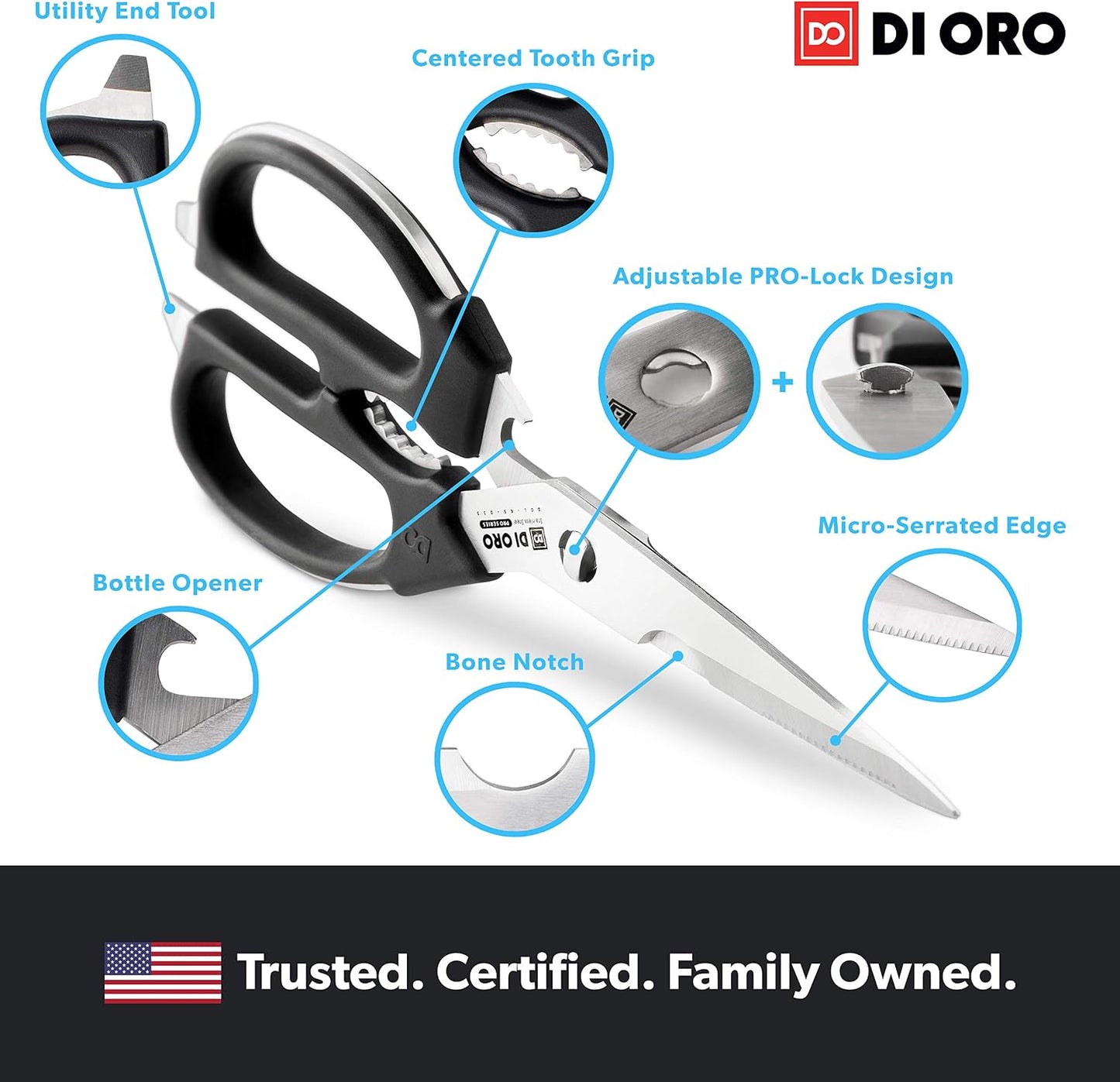 Heavy Duty Kitchen Shears - All Purpose - Sharp Scissors for Food, Meat, & Herbs - Stainless Steel Kitchen Shears Heavy Duty & Dishwasher Safe - Bone Cutting Scissors