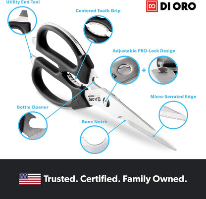 Heavy Duty Kitchen Shears - All Purpose - Sharp Scissors for Food, Meat, & Herbs - Stainless Steel Kitchen Shears Heavy Duty & Dishwasher Safe - Bone Cutting Scissors