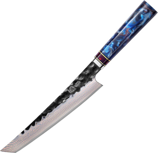 8" Kiritsuke Knife, VG-10 Damascus, Hand-Forged | 67-Layer Copper-Composite Damascus, 2.3mm Thin Blade for Smooth Cuts, Starry Resin Handle, Sashimi & Precision Prep