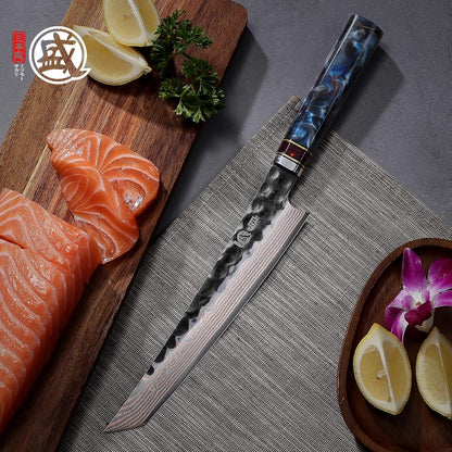 8" Kiritsuke Knife, VG-10 Damascus, Hand-Forged | 67-Layer Copper-Composite Damascus, 2.3mm Thin Blade for Smooth Cuts, Starry Resin Handle, Sashimi & Precision Prep