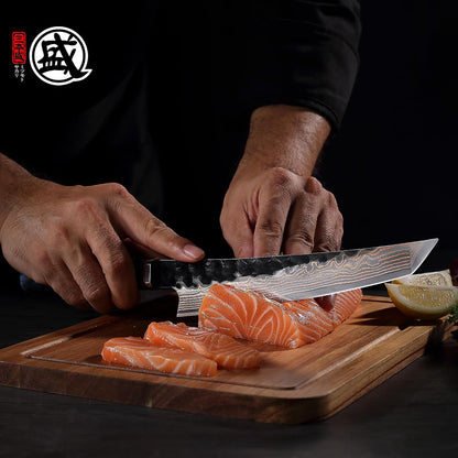 8" Kiritsuke Knife, VG-10 Damascus, Hand-Forged | 67-Layer Copper-Composite Damascus, 2.3mm Thin Blade for Smooth Cuts, Starry Resin Handle, Sashimi & Precision Prep