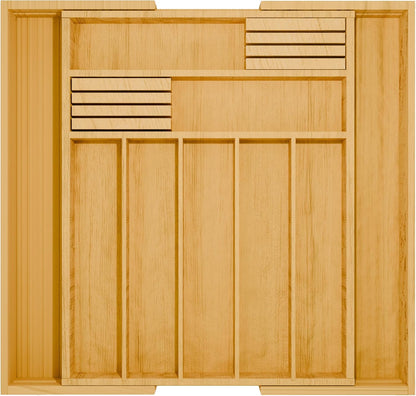 Bamboo Kitchen Drawer Organizer - Bamboo Expandable Drawer Organizer Utensil Holder & Cutlery Tray - Adjustable Wood Drawer Dividers Organizer for Silverware, Flatware, Knives (9 Slot)