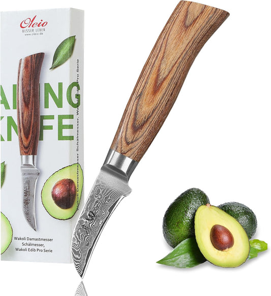 EDIB Pro Peeling Knife, 2.4" VG10 Damascus Blade, Pakkawood Handle | Peeling chef knife for apples, potatoes, citrus and tourné cuts, with close in-hand control for delicate shaping and trimming