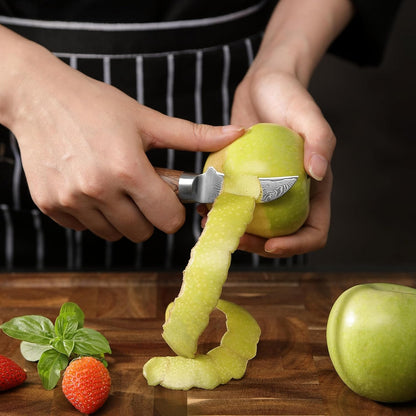 EDIB Pro Peeling Knife, 2.4" VG10 Damascus Blade, Pakkawood Handle | Peeling chef knife for apples, potatoes, citrus and tourné cuts, with close in-hand control for delicate shaping and trimming