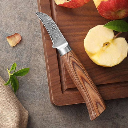 EDIB Pro Peeling Knife, 2.4" VG10 Damascus Blade, Pakkawood Handle | Peeling chef knife for apples, potatoes, citrus and tourné cuts, with close in-hand control for delicate shaping and trimming