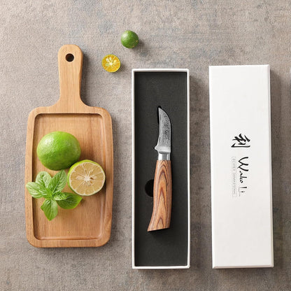 EDIB Pro Peeling Knife, 2.4" VG10 Damascus Blade, Pakkawood Handle | Peeling chef knife for apples, potatoes, citrus and tourné cuts, with close in-hand control for delicate shaping and trimming