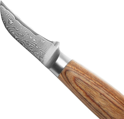 EDIB Pro Peeling Knife, 2.4" VG10 Damascus Blade, Pakkawood Handle | Peeling chef knife for apples, potatoes, citrus and tourné cuts, with close in-hand control for delicate shaping and trimming
