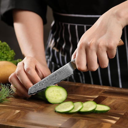 EDIB Pro Peeling Knife, 2.4" VG10 Damascus Blade, Pakkawood Handle | Peeling chef knife for apples, potatoes, citrus and tourné cuts, with close in-hand control for delicate shaping and trimming