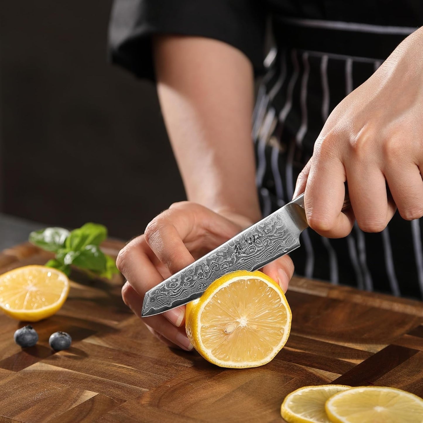EDIB Pro Peeling Knife, 2.4" VG10 Damascus Blade, Pakkawood Handle | Peeling chef knife for apples, potatoes, citrus and tourné cuts, with close in-hand control for delicate shaping and trimming