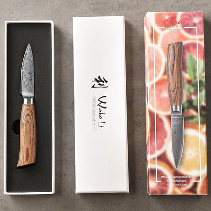 EDIB Pro Peeling Knife, 2.4" VG10 Damascus Blade, Pakkawood Handle | Peeling chef knife for apples, potatoes, citrus and tourné cuts, with close in-hand control for delicate shaping and trimming