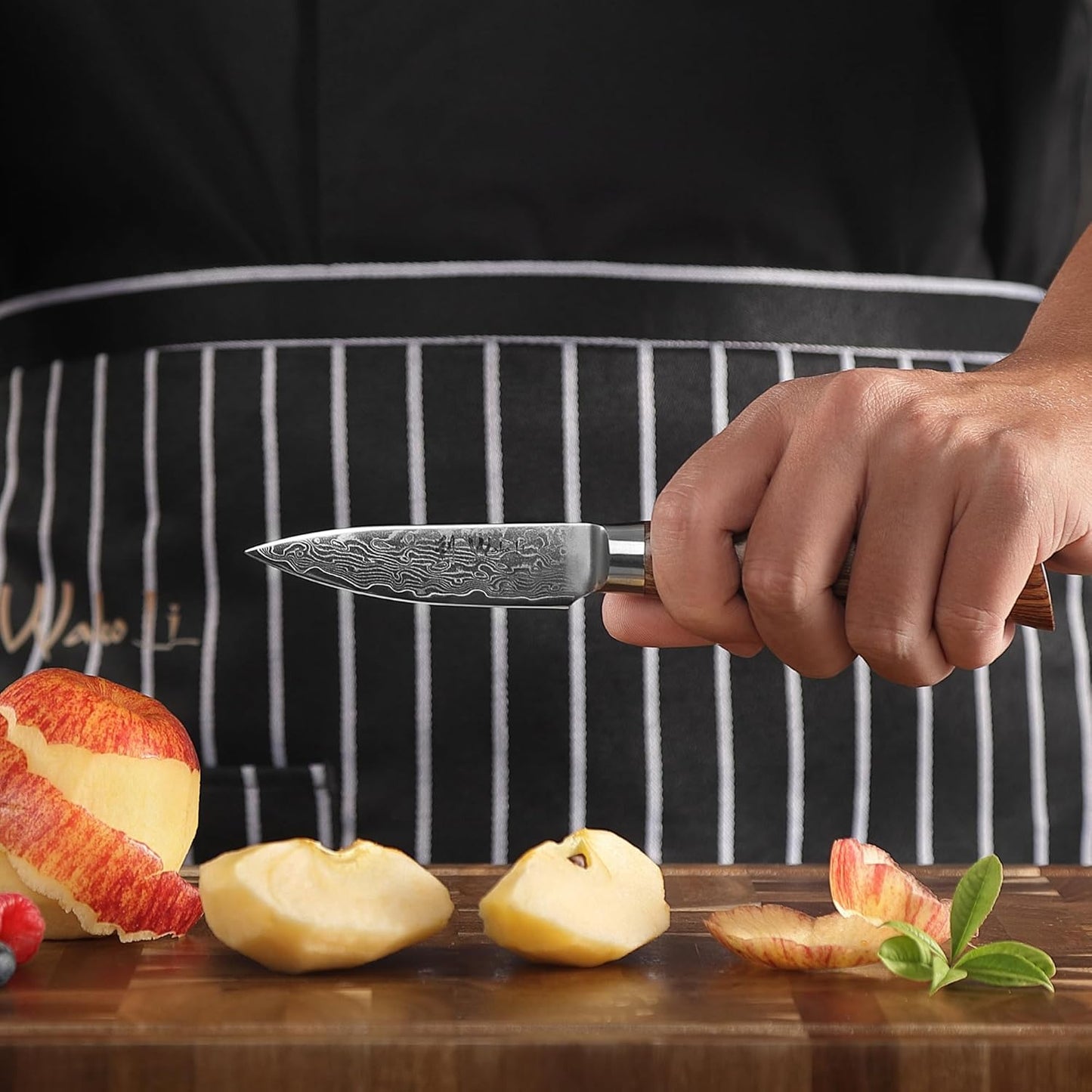 EDIB Pro Peeling Knife, 2.4" VG10 Damascus Blade, Pakkawood Handle | Peeling chef knife for apples, potatoes, citrus and tourné cuts, with close in-hand control for delicate shaping and trimming