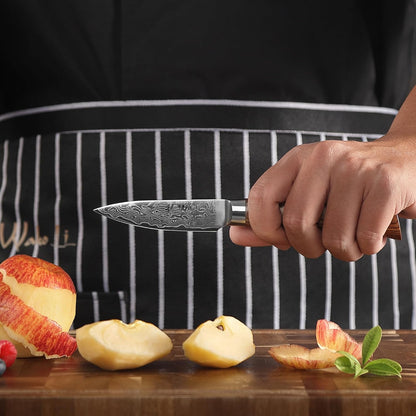 EDIB Pro Peeling Knife, 2.4" VG10 Damascus Blade, Pakkawood Handle | Peeling chef knife for apples, potatoes, citrus and tourné cuts, with close in-hand control for delicate shaping and trimming