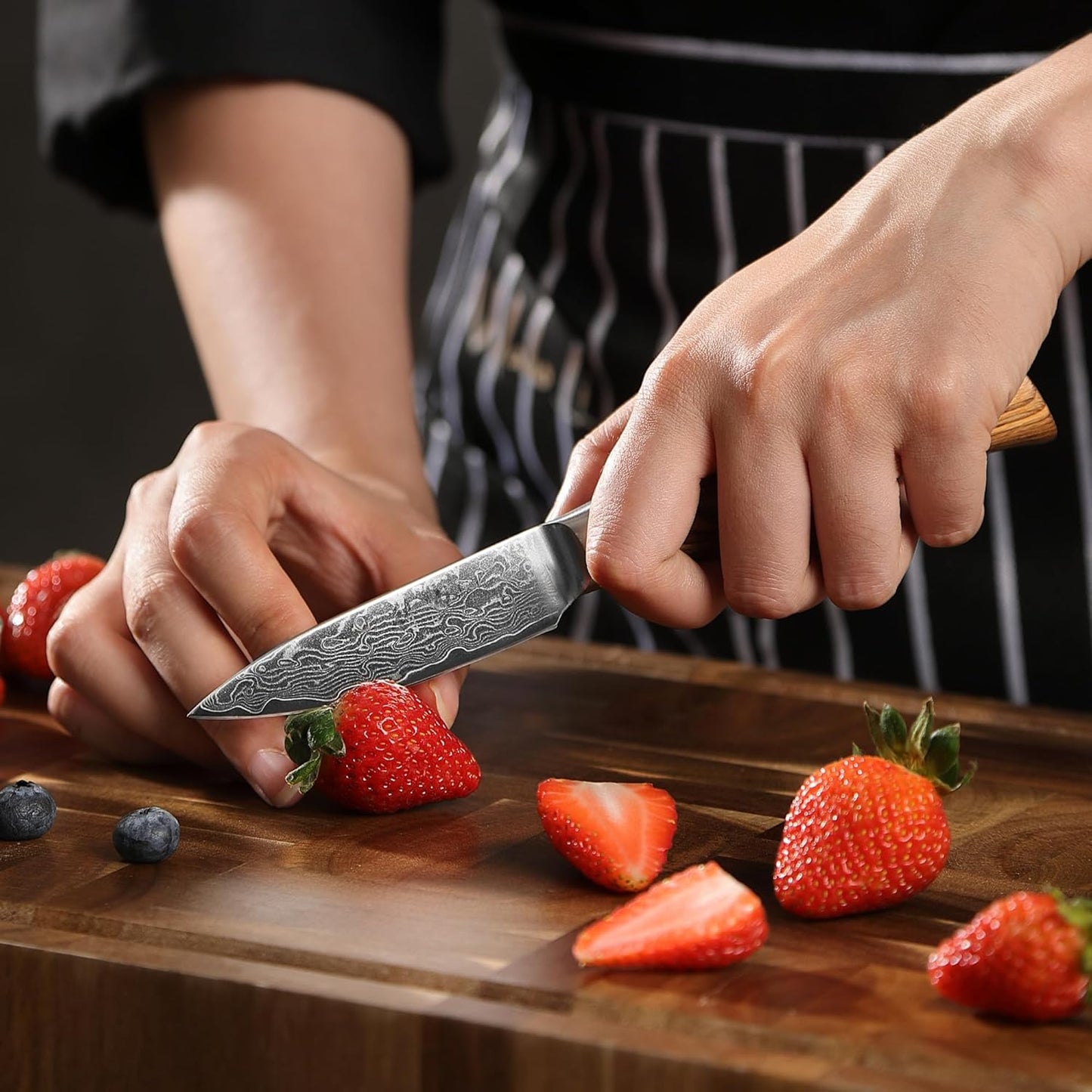 EDIB Pro Peeling Knife, 2.4" VG10 Damascus Blade, Pakkawood Handle | Peeling chef knife for apples, potatoes, citrus and tourné cuts, with close in-hand control for delicate shaping and trimming