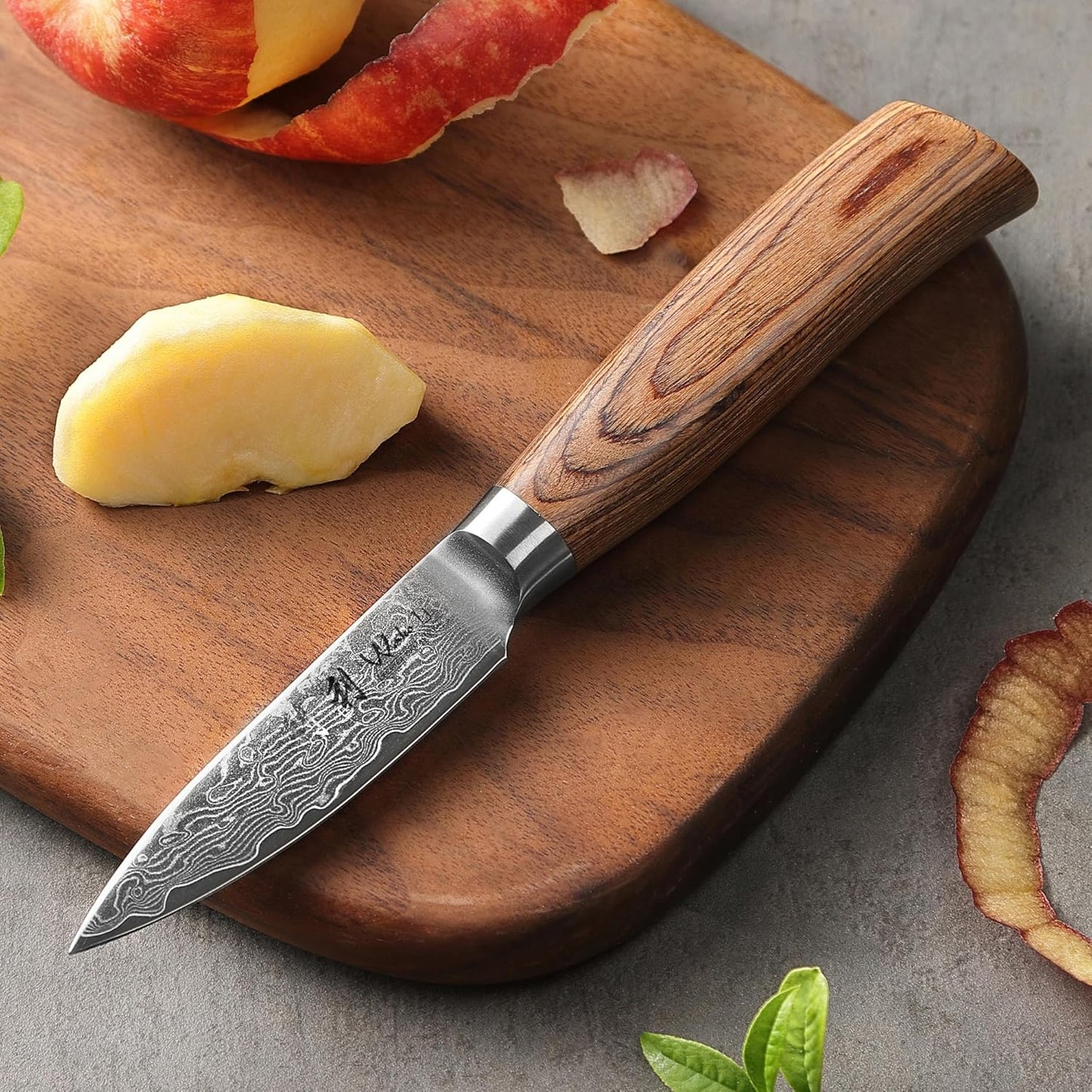 EDIB Pro Peeling Knife, 2.4" VG10 Damascus Blade, Pakkawood Handle | Peeling chef knife for apples, potatoes, citrus and tourné cuts, with close in-hand control for delicate shaping and trimming