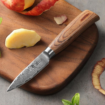 EDIB Pro Peeling Knife, 2.4" VG10 Damascus Blade, Pakkawood Handle | Peeling chef knife for apples, potatoes, citrus and tourné cuts, with close in-hand control for delicate shaping and trimming