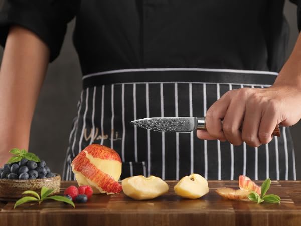 EDIB Pro Peeling Knife, 2.4" VG10 Damascus Blade, Pakkawood Handle | Peeling chef knife for apples, potatoes, citrus and tourné cuts, with close in-hand control for delicate shaping and trimming