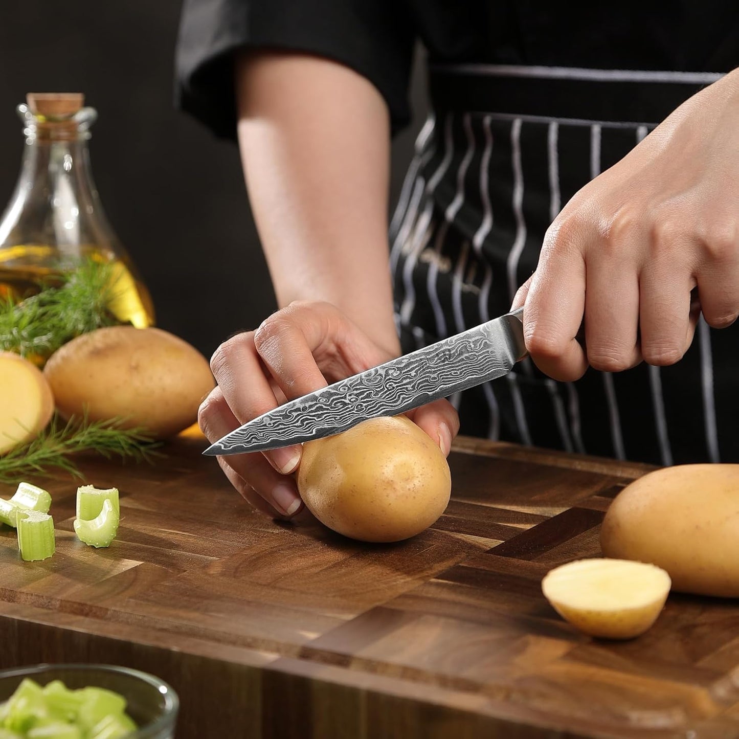 EDIB Pro Peeling Knife, 2.4" VG10 Damascus Blade, Pakkawood Handle | Peeling chef knife for apples, potatoes, citrus and tourné cuts, with close in-hand control for delicate shaping and trimming
