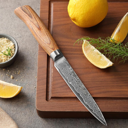 EDIB Pro Peeling Knife, 2.4" VG10 Damascus Blade, Pakkawood Handle | Peeling chef knife for apples, potatoes, citrus and tourné cuts, with close in-hand control for delicate shaping and trimming