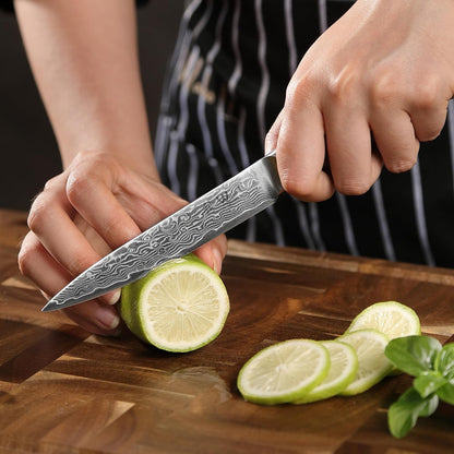 EDIB Pro Peeling Knife, 2.4" VG10 Damascus Blade, Pakkawood Handle | Peeling chef knife for apples, potatoes, citrus and tourné cuts, with close in-hand control for delicate shaping and trimming