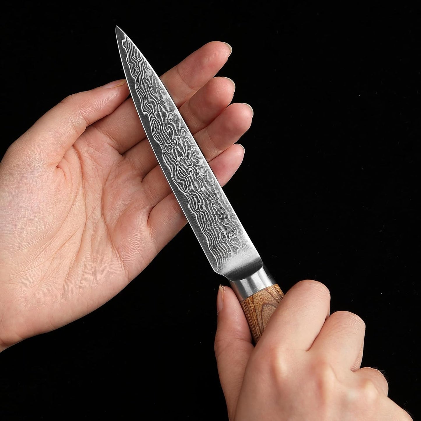 EDIB Pro Peeling Knife, 2.4" VG10 Damascus Blade, Pakkawood Handle | Peeling chef knife for apples, potatoes, citrus and tourné cuts, with close in-hand control for delicate shaping and trimming