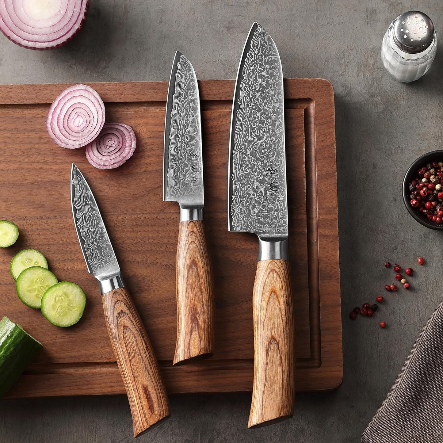 EDIB Pro Peeling Knife, 2.4" VG10 Damascus Blade, Pakkawood Handle | Peeling chef knife for apples, potatoes, citrus and tourné cuts, with close in-hand control for delicate shaping and trimming