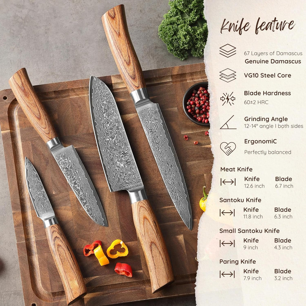 EDIB Pro Peeling Knife, 2.4" VG10 Damascus Blade, Pakkawood Handle | Peeling chef knife for apples, potatoes, citrus and tourné cuts, with close in-hand control for delicate shaping and trimming