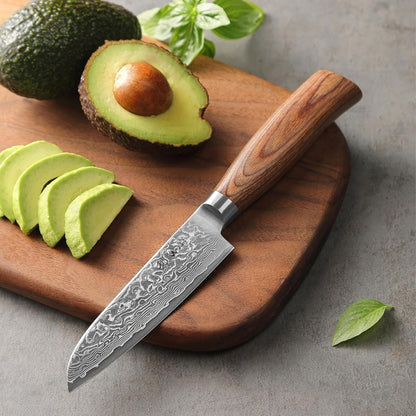 EDIB Pro Peeling Knife, 2.4" VG10 Damascus Blade, Pakkawood Handle | Peeling chef knife for apples, potatoes, citrus and tourné cuts, with close in-hand control for delicate shaping and trimming