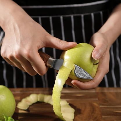 EDIB Pro Peeling Knife, 2.4" VG10 Damascus Blade, Pakkawood Handle | Peeling chef knife for apples, potatoes, citrus and tourné cuts, with close in-hand control for delicate shaping and trimming