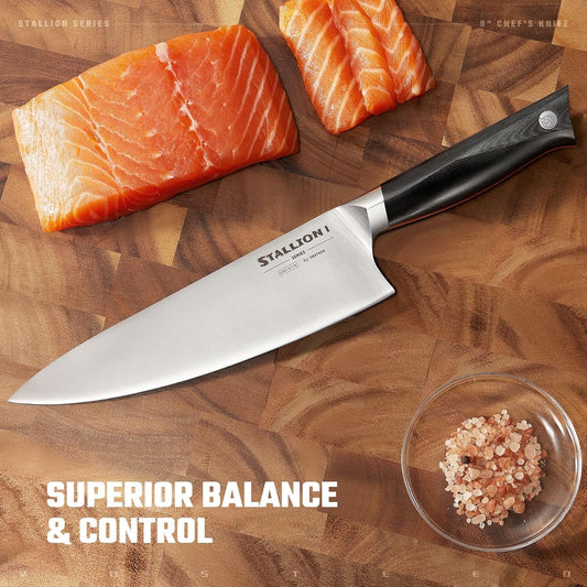 Stallion 8" Chef's Knife, German DIN 1.4116 Stainless Steel, Ergonomic Durable G10 Handle