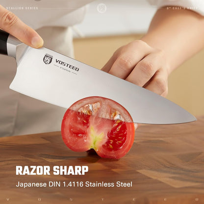 Stallion 8" Chef's Knife, German DIN 1.4116 Stainless Steel, Ergonomic Durable G10 Handle