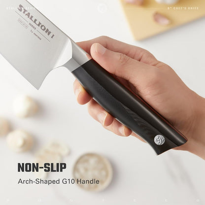 Stallion 8" Chef's Knife, German DIN 1.4116 Stainless Steel, Ergonomic Durable G10 Handle