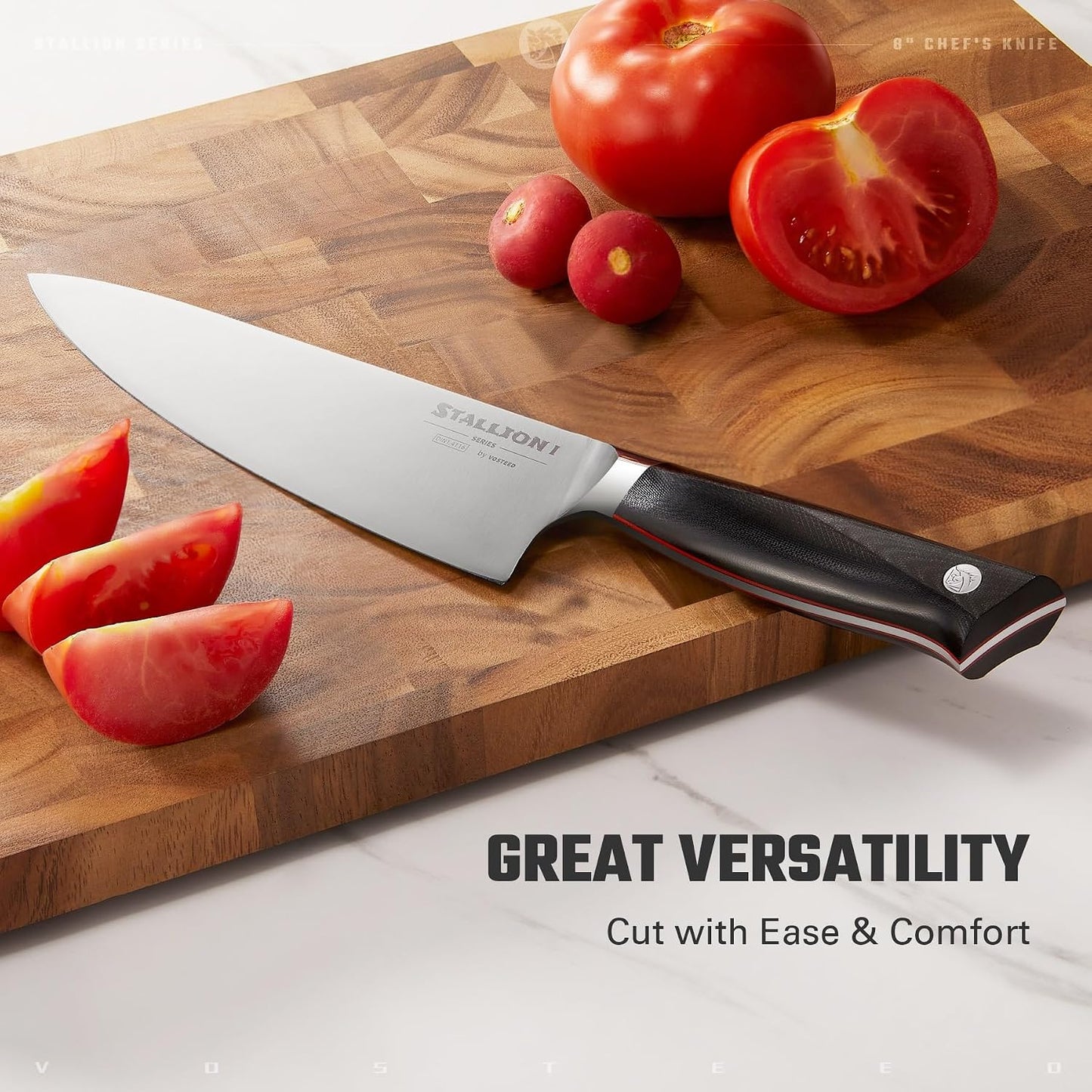 Stallion 8" Chef's Knife, German DIN 1.4116 Stainless Steel, Ergonomic Durable G10 Handle