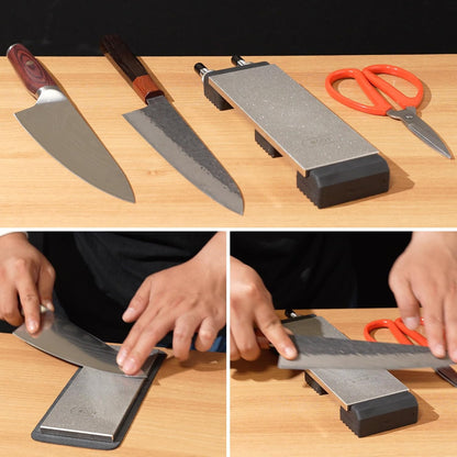 Double-sided Diamond Sharpening Stone Set – Coarse 400 & Fine 1200 Grit – Durable & Rust-Proof with Sharpening Stone Holder and Angle Guide(8 x 3 Inch)