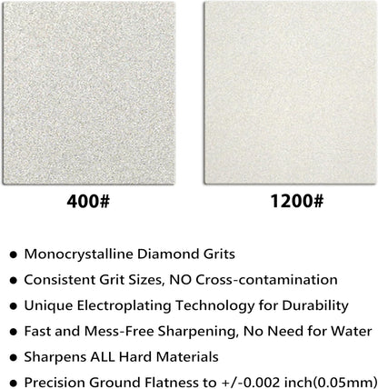 Double-sided Diamond Sharpening Stone Set – Coarse 400 & Fine 1200 Grit – Durable & Rust-Proof with Sharpening Stone Holder and Angle Guide(8 x 3 Inch)