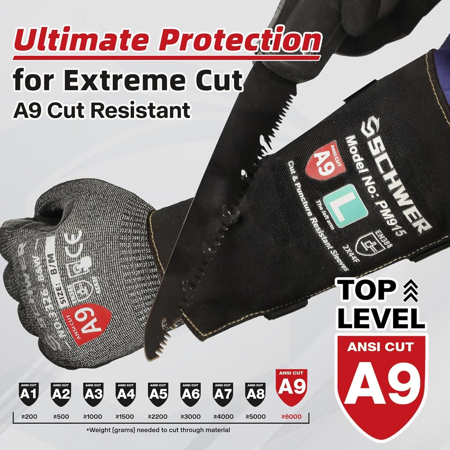 ANSI A9 Cut & Level 5 Puncture Resistant Arm Sleeves, PM915 High Risk Protection Arm Guards for Biting, Gardening Sleeve Thorn Proof, Tactical Work Sleeves for Law Enforcement Self Defense