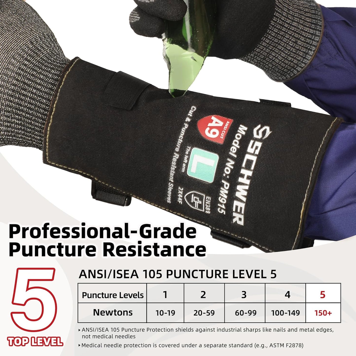 ANSI A9 Cut & Level 5 Puncture Resistant Arm Sleeves, PM915 High Risk Protection Arm Guards for Biting, Gardening Sleeve Thorn Proof, Tactical Work Sleeves for Law Enforcement Self Defense