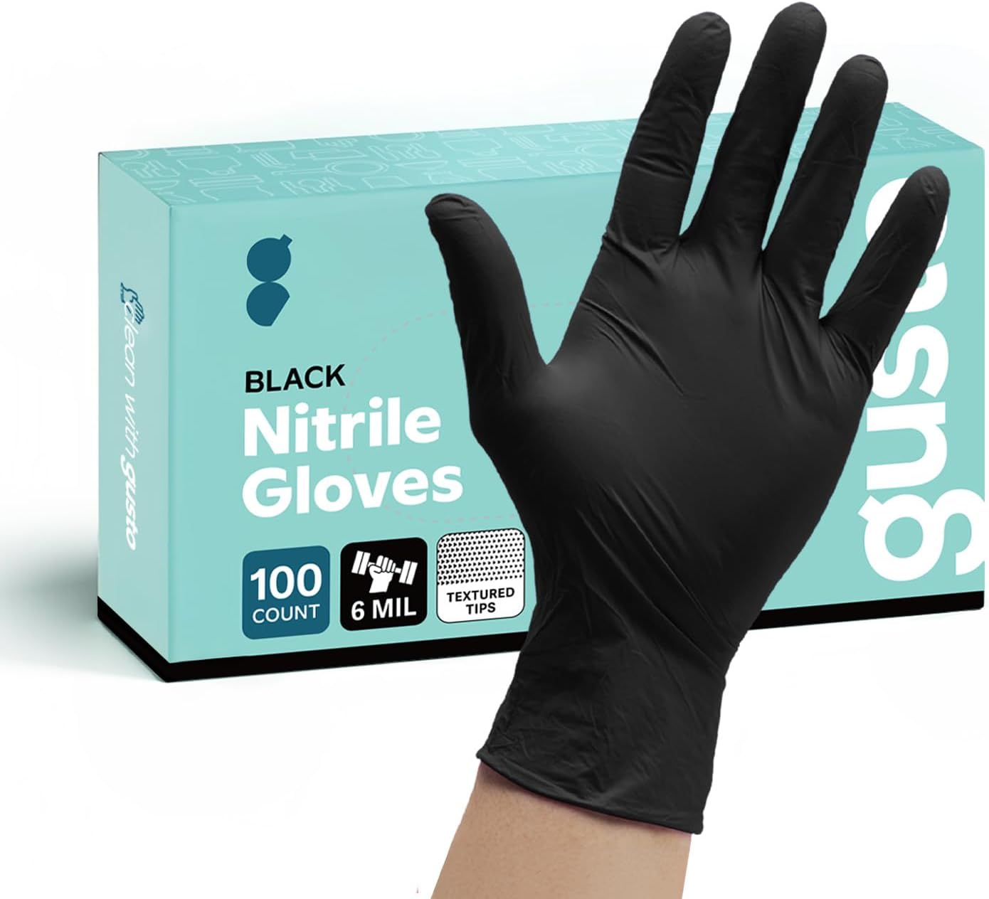 Black Nitrile Gloves - Disposable Heavy Duty 6 Mil | Latex-Free, Powder-Free, Textured Fingertips, Food Safe, Flexible Fit, Cooking, Cleaning, Mechanics & Salon