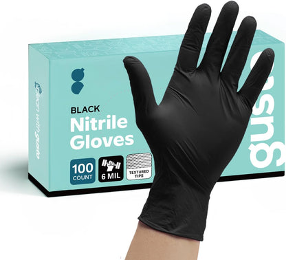 Black Nitrile Gloves - Disposable Heavy Duty 6 Mil | Latex-Free, Powder-Free, Textured Fingertips, Food Safe, Flexible Fit, Cooking, Cleaning, Mechanics & Salon