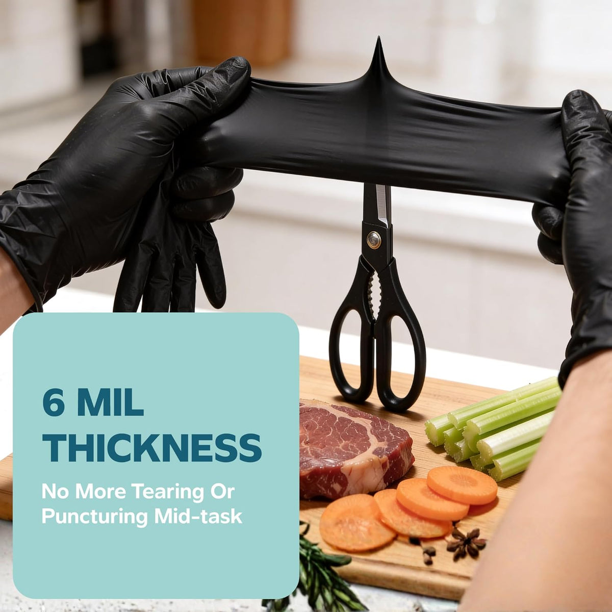 Black Nitrile Gloves - Disposable Heavy Duty 6 Mil | Latex-Free, Powder-Free, Textured Fingertips, Food Safe, Flexible Fit, Cooking, Cleaning, Mechanics & Salon