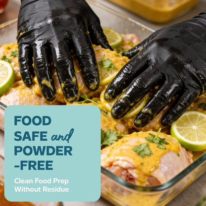 Black Nitrile Gloves - Disposable Heavy Duty 6 Mil | Latex-Free, Powder-Free, Textured Fingertips, Food Safe, Flexible Fit, Cooking, Cleaning, Mechanics & Salon