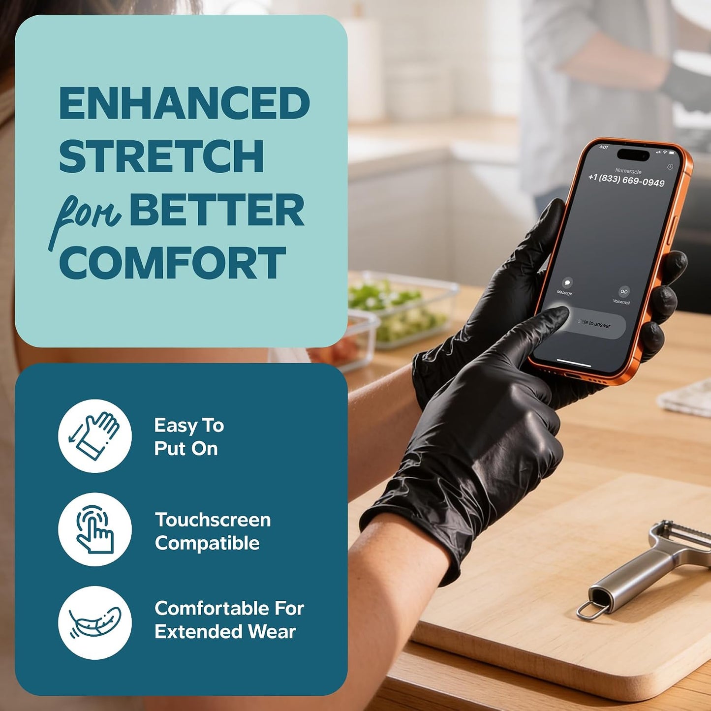 Black Nitrile Gloves - Disposable Heavy Duty 6 Mil | Latex-Free, Powder-Free, Textured Fingertips, Food Safe, Flexible Fit, Cooking, Cleaning, Mechanics & Salon